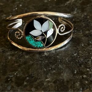 Vintage Alpaca Silver MOP Mexico Cuff Bracelet